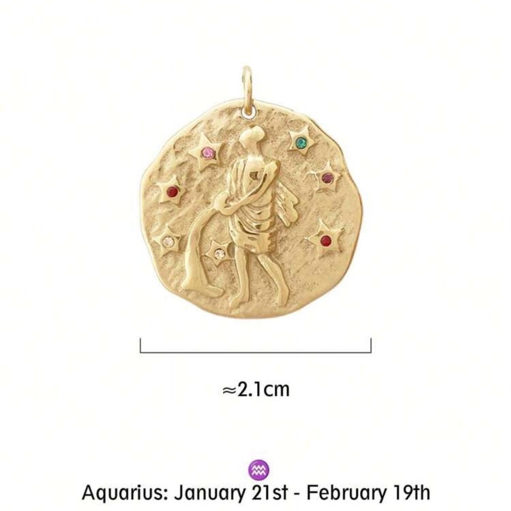 Gold Aquarius Zodiac Charm Pendant Necklace
